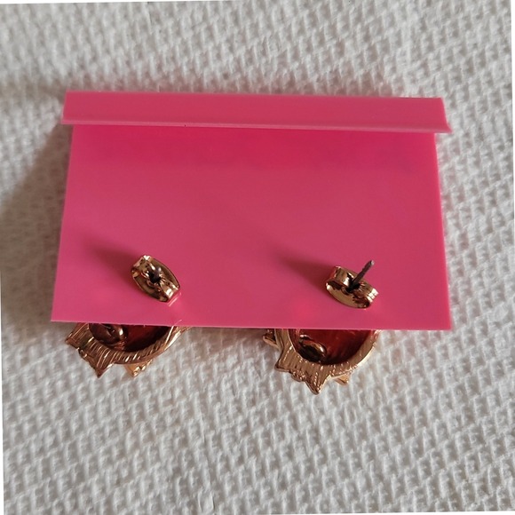 Vintage Betsey Johnson Kitty Cat Earrings Stud Rhinestone Crown‎ Bow Cute Enamel - Picture 3 of 3